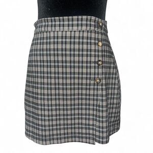Hollister & Co Women's Black and Tan Ultra High Rise Stretch Plaid Skirt SZ S